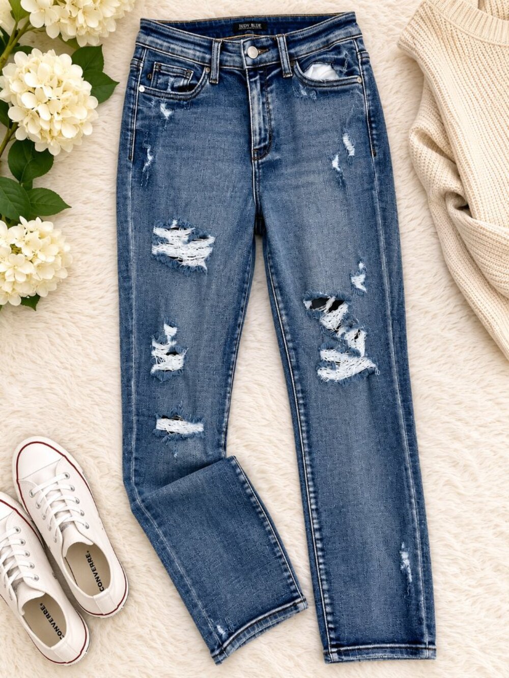 Judy Blue Distressed High Rise Straight Leg Jeans Size 3